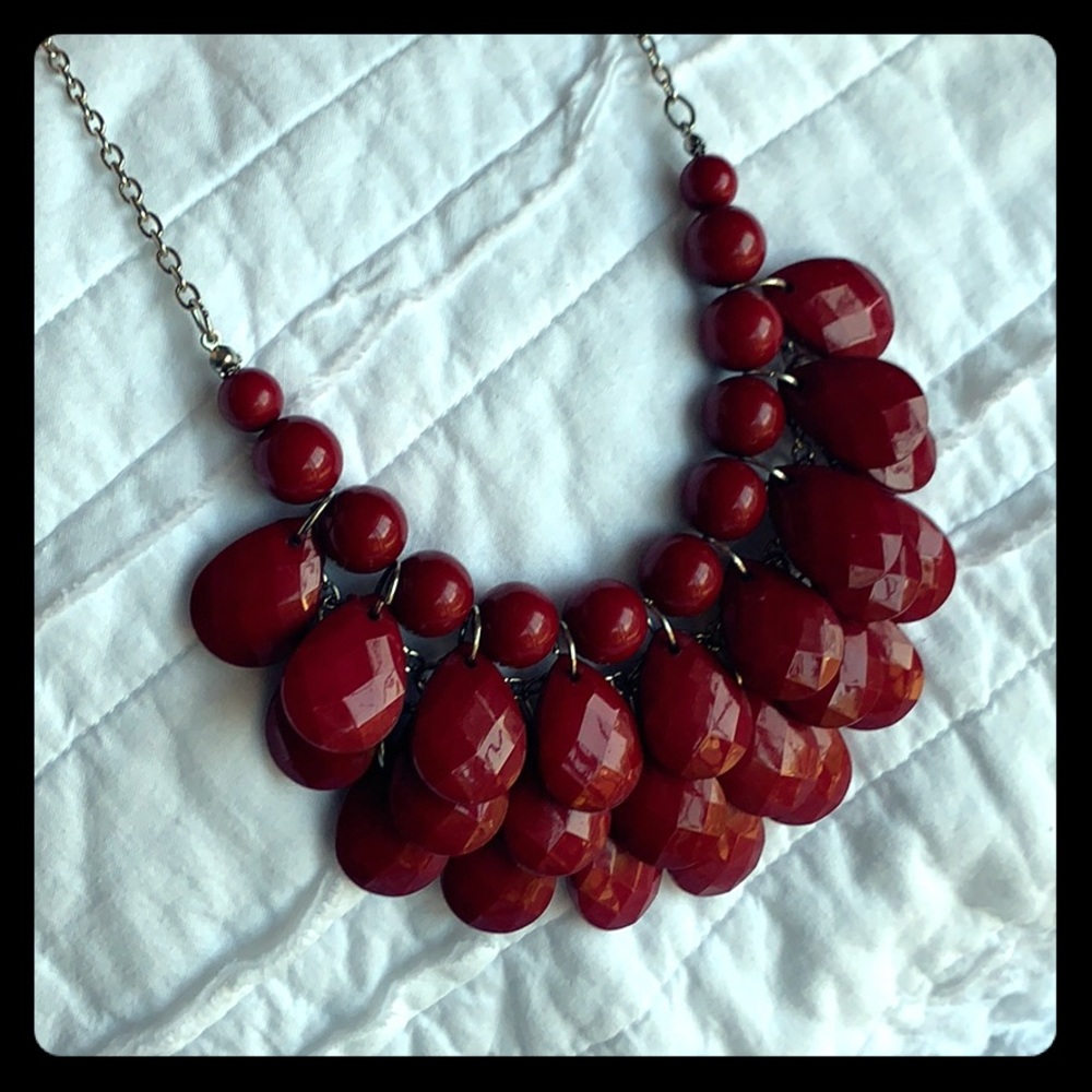 Red Beaded Statement Necklace